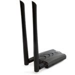 Side view of the ALFA AWUS036ACH dual-band USB WiFi adapter with two high-gain 5dBi antennas.