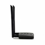 Side view of the ALFA AWUS036ACH dual-band USB WiFi adapter with two external antennas.