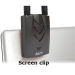 ALFA AWUS036ACH USB WiFi adapter clipped to the top of a laptop screen using the included screen clip mount.
