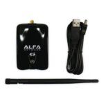 Complete ALFA AWUS036NHA wireless adapter kit with USB cable and detachable antenna, ideal for network security testing and Wi-Fi penetration tasks.