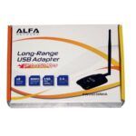 Retail box of ALFA AWUS036NHA long-range USB wireless adapter with 2.4 GHz frequency and up to 150 Mbps speed for Wi-Fi penetration testing.