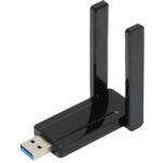 Dual-band USB WiFi adapter with Realtek RTL8812AU chipset featuring 2.4GHz and 5GHz support and dual antennas for enhanced wireless signal strength.