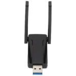 Front view of Realtek RTL8812AU USB WiFi adapter with two vertical antennas and USB 3.0 connector.
