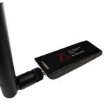 Close-up of zSecurity 2.4GHz USB WiFi adapter with attached antenna and Atheros AR9271 chipset
