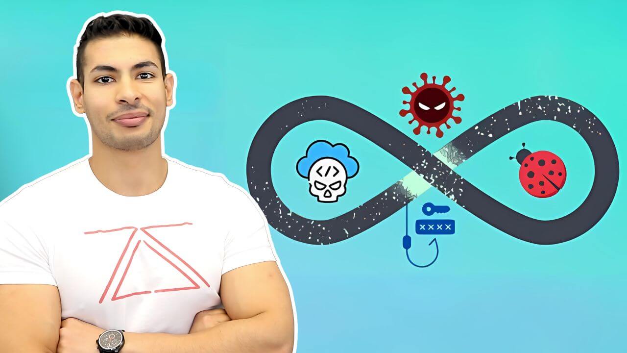 Masterclass Membership course thumbnail featuring Zaid Sabih with an infinity symbol showcasing hacking, phishing, and bug bounty icons on a teal background.