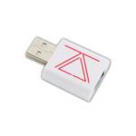 Angled view of zSecurity USB Data Blocker with red zSecurity logo – secure charging device