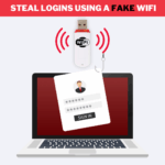 Fake Wi-Fi USB device phishing login credentials from a laptop using wireless signal spoofing
