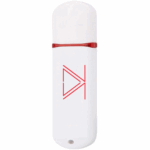 A top and side view of the zSecurity Cactus USB device, designed to perform keystroke injection attacks over Wi-Fi, featuring a sleek white design with red accents and the zSecurity logo.