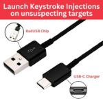 USB-C charging cable with hidden BadUSB chip for keystroke injection attacks on connected devices