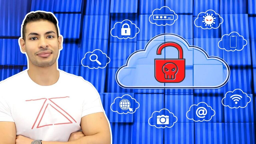 Ethical Hacking From Scratch course thumbnail featuring Zaid Sabih and cloud security icons with a red skull padlock.