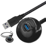 A black USB 3.0 extension cable featuring a base stand with a USB 3.0 port on one end and a standard USB-A connector on the other, designed for extended range and better connectivity.