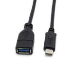 A black USB-C to USB 3.0 adapter extension cable with braided casing, showing the USB-C male connector on one end and the USB 3.0 female connector on the other.