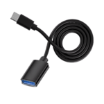 A black USB-C to USB 3.0 adapter extension cable with braided casing, showing the USB-C male connector on one end and the USB 3.0 female connector on the other.