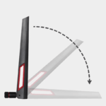 A dual-band Wi-Fi adapter with two large 12 dBi antennas, supporting 2.4GHz and 5.8GHz frequencies, equipped with RP-SMA connectors for enhanced wireless performance.