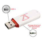 A close-up of a USB device being inserted into a laptop's USB port, illustrating the zSecurity Cactus BadUSB's identical appearance to a regular USB drive, designed for keystroke injection over Wi-Fi.