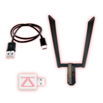 The zSecurity dual-band Wi-Fi adapter, a USB-C keystroke injector cable, and a USB data blocker, providing a comprehensive kit for wireless penetration testing and USB security evaluations.