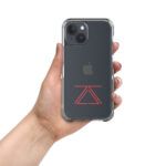 Hand holding a clear zSecurity iPhone case with a red zSecurity logo.