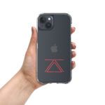 Hand holding a clear zSecurity iPhone case with a red zSecurity logo.