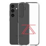 Clear Samsung phone case with a red zSecurity logo, showcasing the back of a Samsung Galaxy phone.