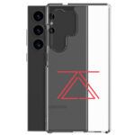 Clear Samsung phone case with a red zSecurity logo, showcasing the back of a Samsung Galaxy phone.