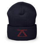 Navy blue cuffed beanie with the zSecurity logo embroidered in red on the front.