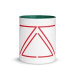 White ceramic mug with a green handle and interior, featuring the zSecurity logo in red. Perfect for enjoying your favorite beverage.