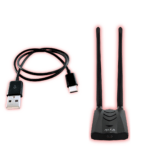 A combination of the Alfa AWUS036ACH USB Wireless Adapter with dual antennas and a USB-C keystroke injection cable, designed for wireless network testing and penetration testing.