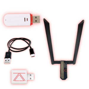 Image showcasing the zSecurity Hacker Starter Kit, including a Wi-Fi Cactus, Dual Band Wi-Fi Adapter, Keystroke Injector, and Data Blocker, essential tools for ethical hackers.