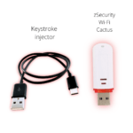 Image showing the zSecurity BadUSB Silent Intrusion Kit, including a Keystroke Injector and Wi-Fi Cactus, designed for ethical hacking and security testing.