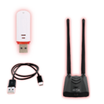 A bundle including the zSecurity Wi-Fi Cactus (BadUSB), a keystroke injector cable, and the Alfa AWUS036ACH dual-band 2.4 & 5GHz wireless adapter, ideal for penetration testing and Wi-Fi hacking.