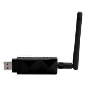 An Atheros AR9271 USB Wi-Fi Wireless Adapter is shown lying horizontally with a sleek, black diamond-patterned finish. The adapter features an external detachable antenna connected via a gold-plated port. The compact and stylish design, along with the 2.4GHz frequency support, makes it ideal for Wi-Fi penetration testing and cybersecurity applications. Ventilation slots are visible on the side, enhancing heat dissipation during extended use.